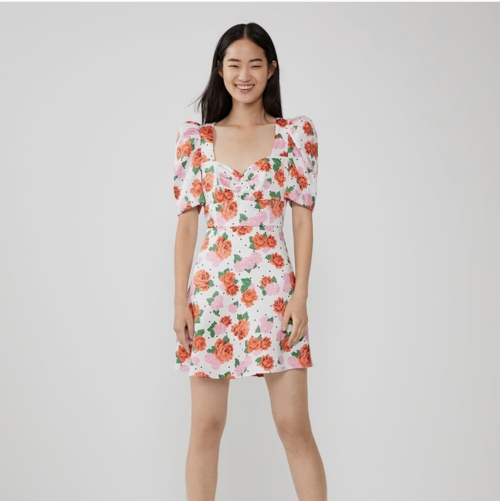 Zara Floral Polka Dot Dress NWT